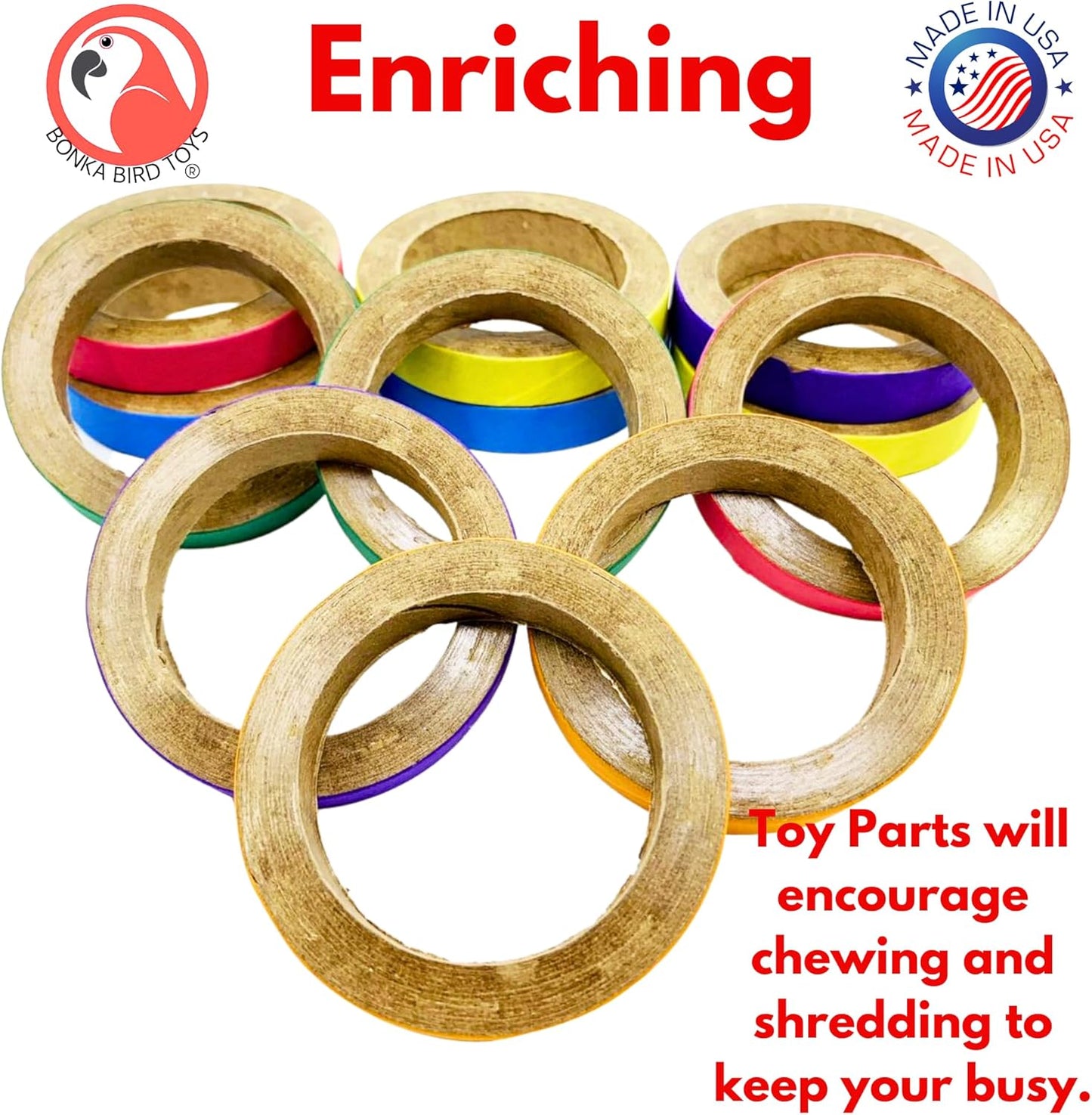 2113 Pk12 Chew Bagels, 12-Pack, 2.75" Diameter, Colorful Compressed Cardboard Rings for Chewing, Foraging, and Cage Enrichment, Safe for Parrots, Parakeets, Cockatiels, and Conures