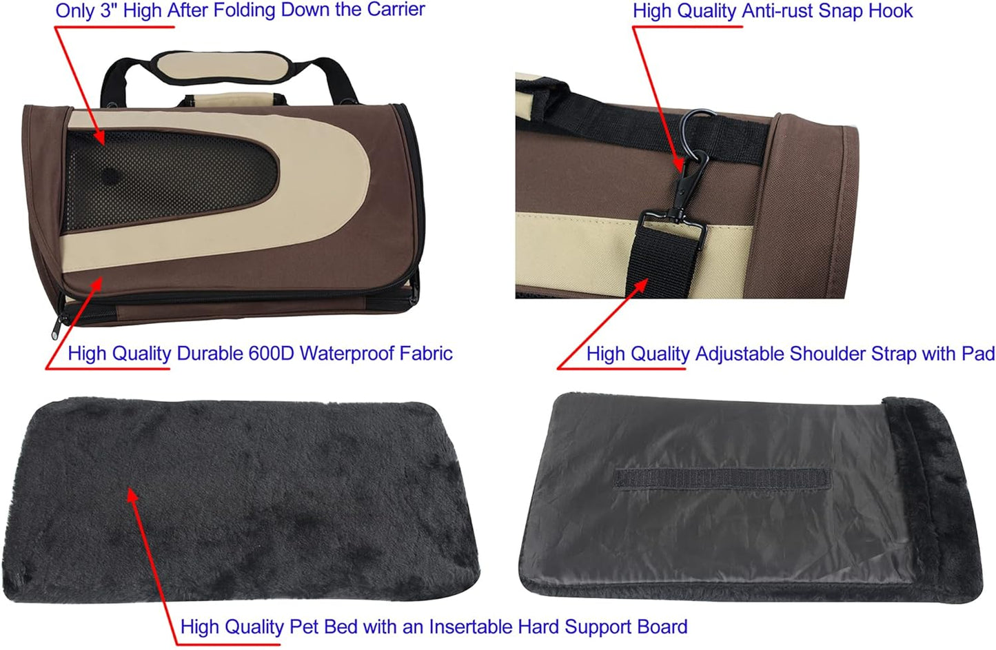 Deluxe Soft Pet Carrier (3 Year Warranty, Airline Approved), Multiple Sizes and Colors Available (18" L X 10" W X 11" H, Brown+Beige)
