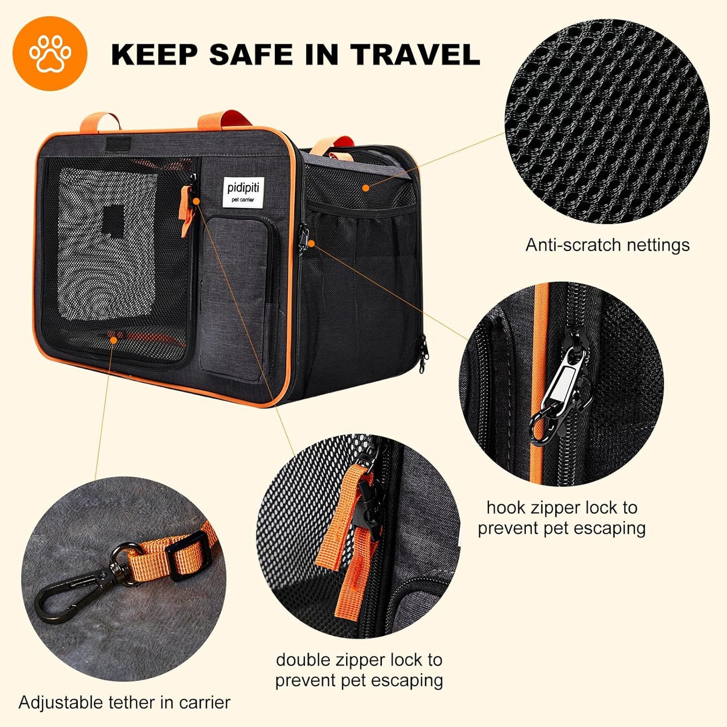 20 X 14 X 14 Inches Expandable Pet Carrier for 1 Large Cat under 25 Lbs,2 Medium Cats/Rabbits 20 Lbs+, 1 Small Dog under 15 Lbs,Cat Crate/Bag for Short Trip/Long Distance Car Travel