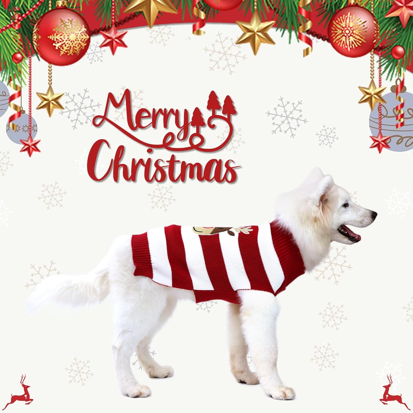 Dog Reindeer Sweaters New Year Christmas Pet Clothes for Small Dog and Cat (Red, Large)