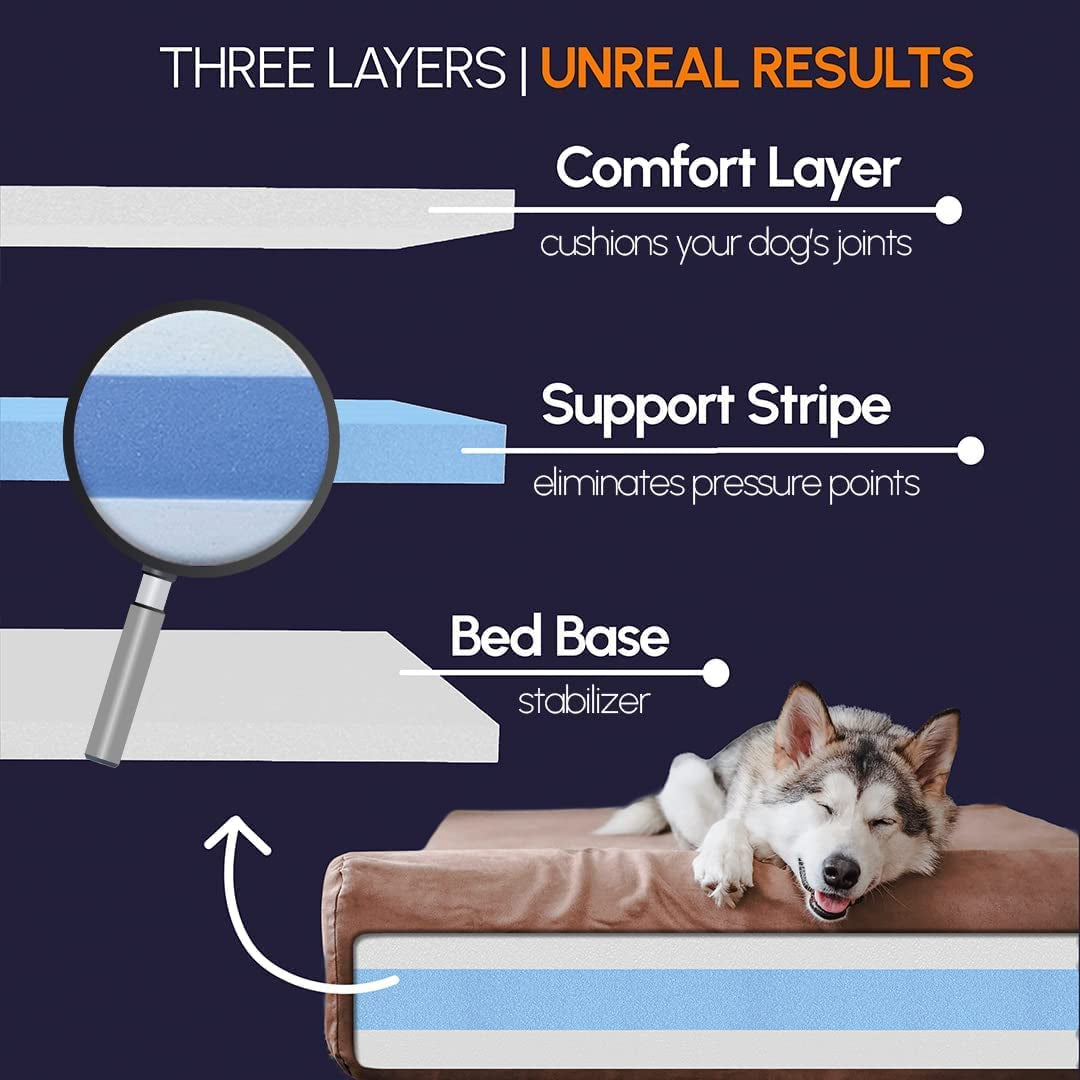 Barker Beds Orthopedic Dog Bed - 7" Pillow Top XL Size (52 X 36 X 11) - Luxury Washable Large Dog Bed with Headrest - Memory Foam Mattress for Big Dogs (Charcoal)