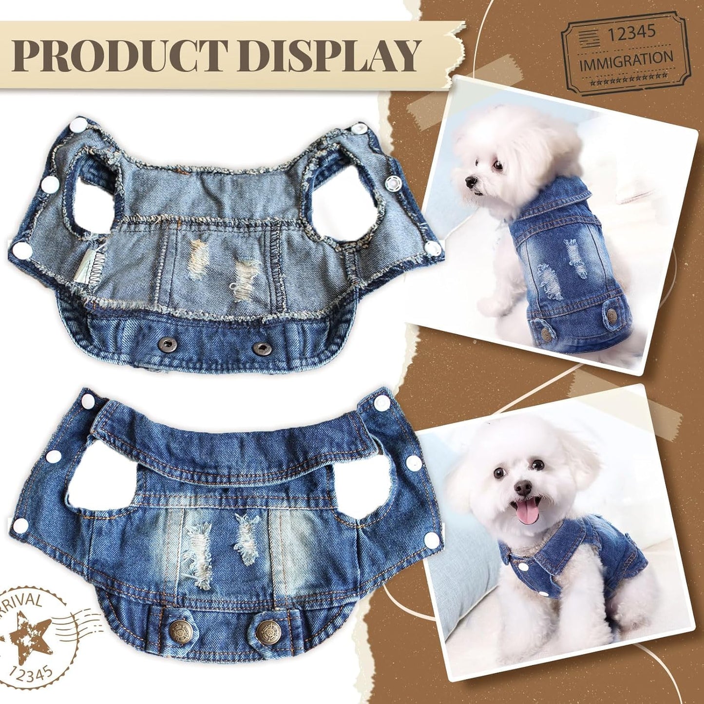Cool Dog Jean Jacket Small Puppy Outfits Frenchie Clothes Denim Coats for Small Medium Dogs Cats Boys Girls Pet Vest Dog Shirt Clothing Doggy Costume (Blue, M(Suggest 6-9 Lbs))