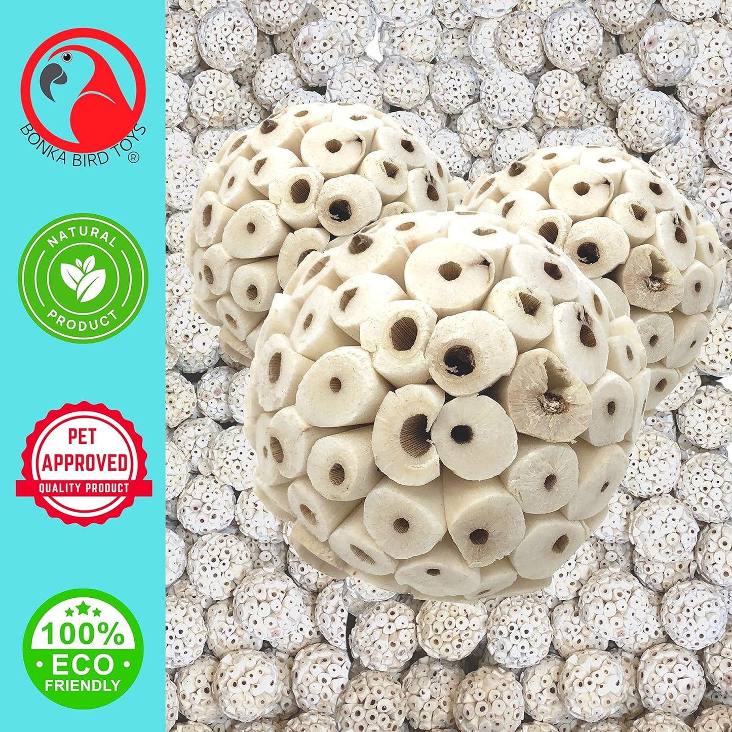 1214 Pk3 All-Natural Sola Atta Balls, 3-Pack, 2" Diameter, Soft and Lightweight Chew and Foot Toys for Birds, Small Pets, and DIY Crafts, Safe for Parrots, Parakeets, and Cockatiels