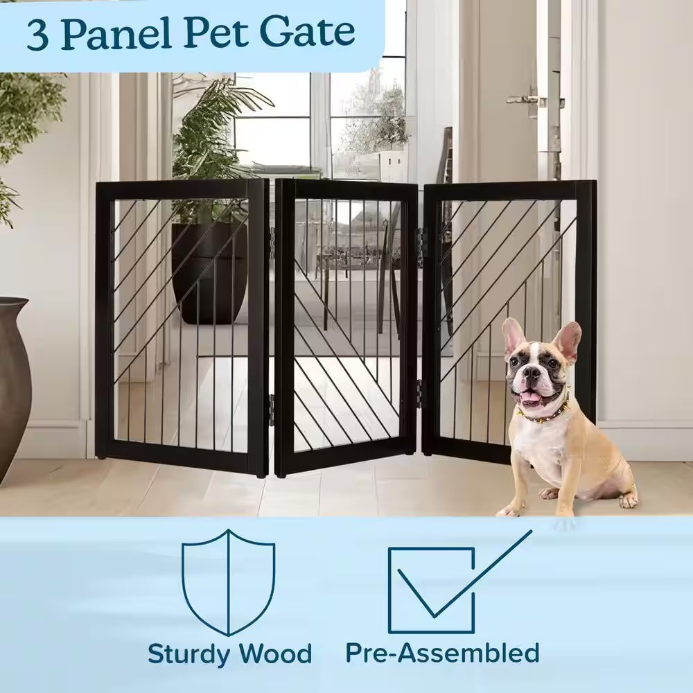 3-Panel Foldable Pet Gate, Black