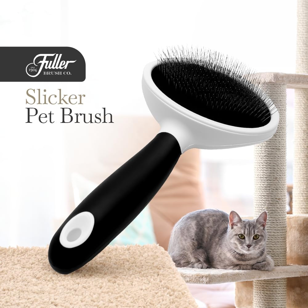 Slicker Pet Brush - Angled Fine Steel Wires - Ergonomically Designed Rubberized Handle for Comfort & Control - Remove Shedding & Matted Hair - Tool for Grooming Dogs & Cat