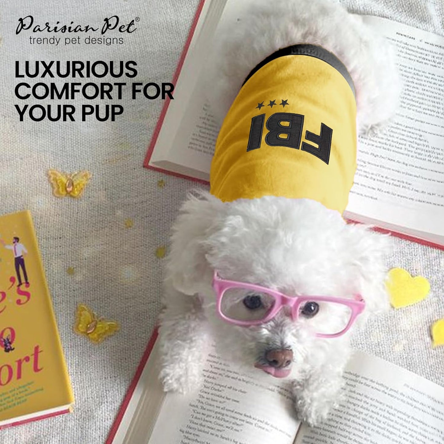 Dog T-Shirt - Embroidered FBI Tank Top - 100% Cotton, Breathable Dog Clothes - Sleeveless Pet Vest - Machine Washable Yellow Tee Shirts for Medium Dogs - M