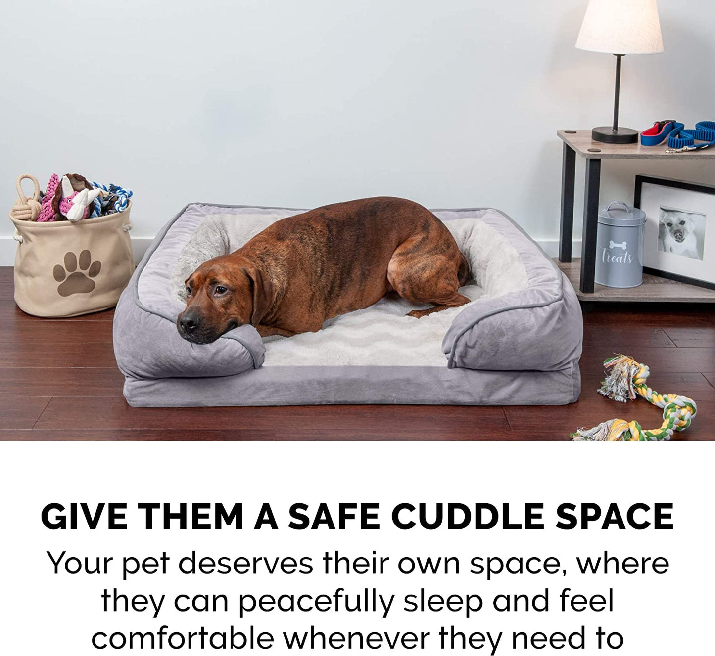 Memory Foam Dog Bed for Medium/Small Dogs W/ Removable Bolsters & Washable Cover, for Dogs up to 35 Lbs - Plush & Velvet Waves Perfect Comfort Sofa - Granite Gray, Medium