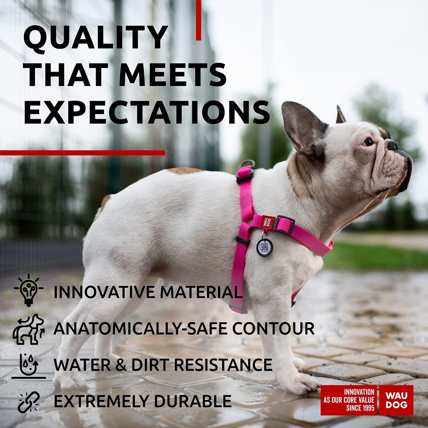 Waterproof Dog Harness Adjustable Dog Harness for Large Dogs Small and Medium Dogs Heavy Duty Dog Harness with Durable Metal Clasp and QR Dog Tag Boy & Girl Dog Harness Pink (20 32In)