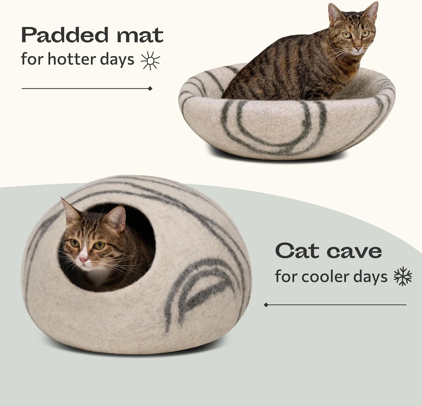 Cat Cave – Premium Felt Cat Bed for Indoor Cats, Handmade 100% Merino Wool (Light Grey, Large)