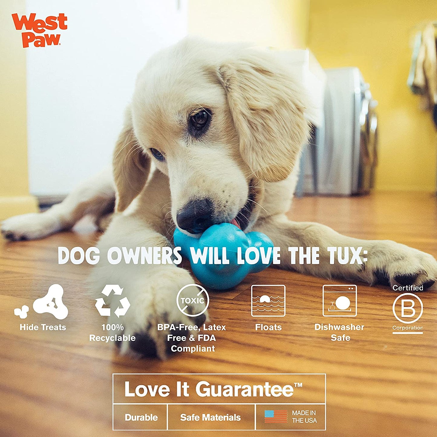 Zogoflex Tux Treat Dispensing Dog Chew Toy – Interactive Chewing Toy for Dogs – Dog Games for Aggressive Chewers, Fetch, Catch – Holds Kibble, Treats, Small 4", Aqua Blue
