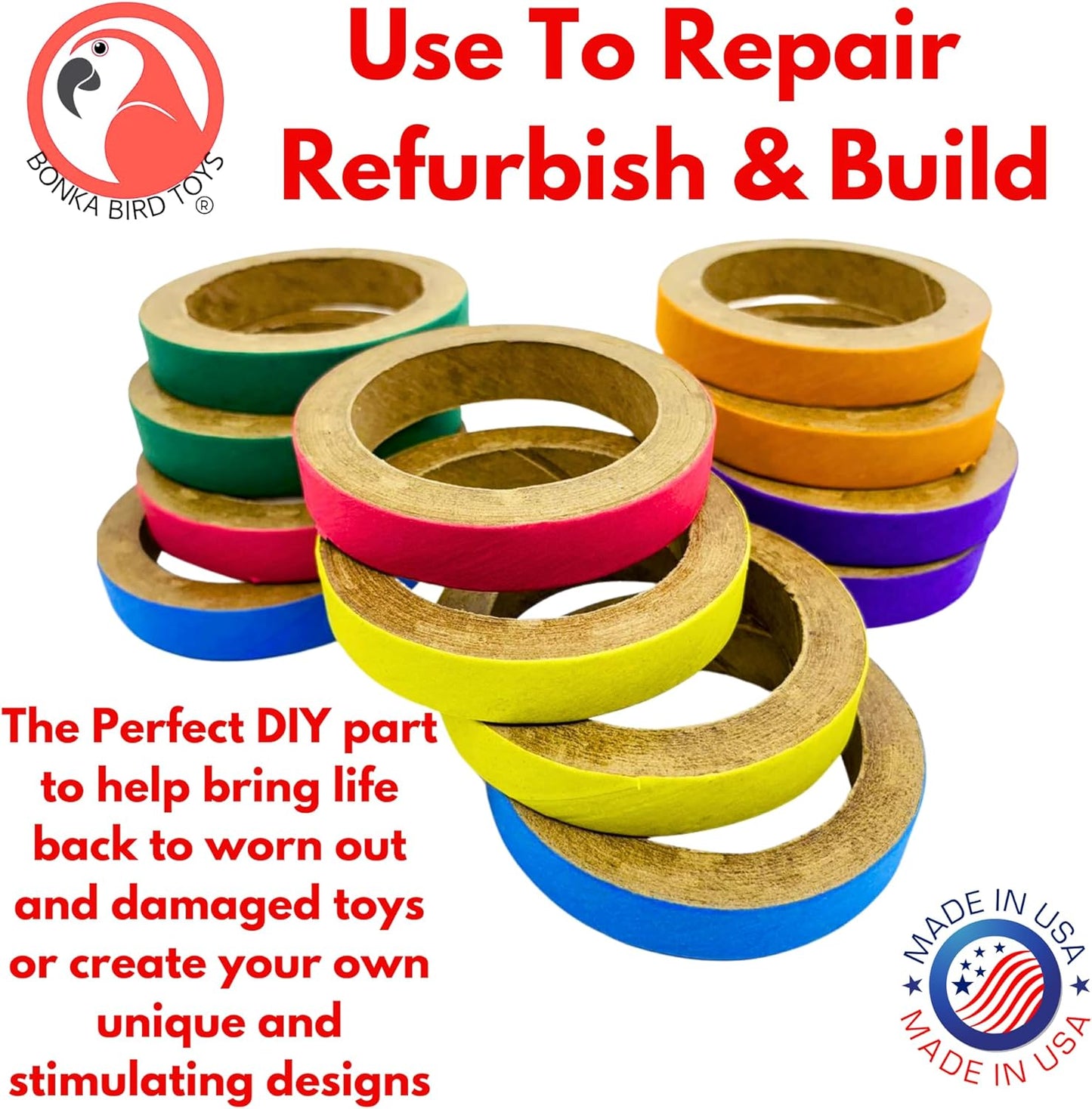 2113 Pk12 Chew Bagels, 12-Pack, 2.75" Diameter, Colorful Compressed Cardboard Rings for Chewing, Foraging, and Cage Enrichment, Safe for Parrots, Parakeets, Cockatiels, and Conures