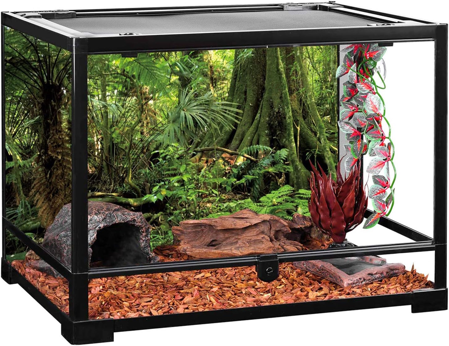 72X24 Inches Forest Terrarium Background Stone Green Huge Tree Reptile Habitat Background Tropical Rainforest Aquarium Background Durable Polyester Background