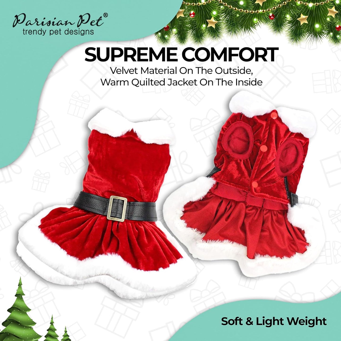 Christmas Dress with Red Velvet Skirt – Mrs. Santa Claus Dog Costume for Large Dogs - Holiday Dog Outfit