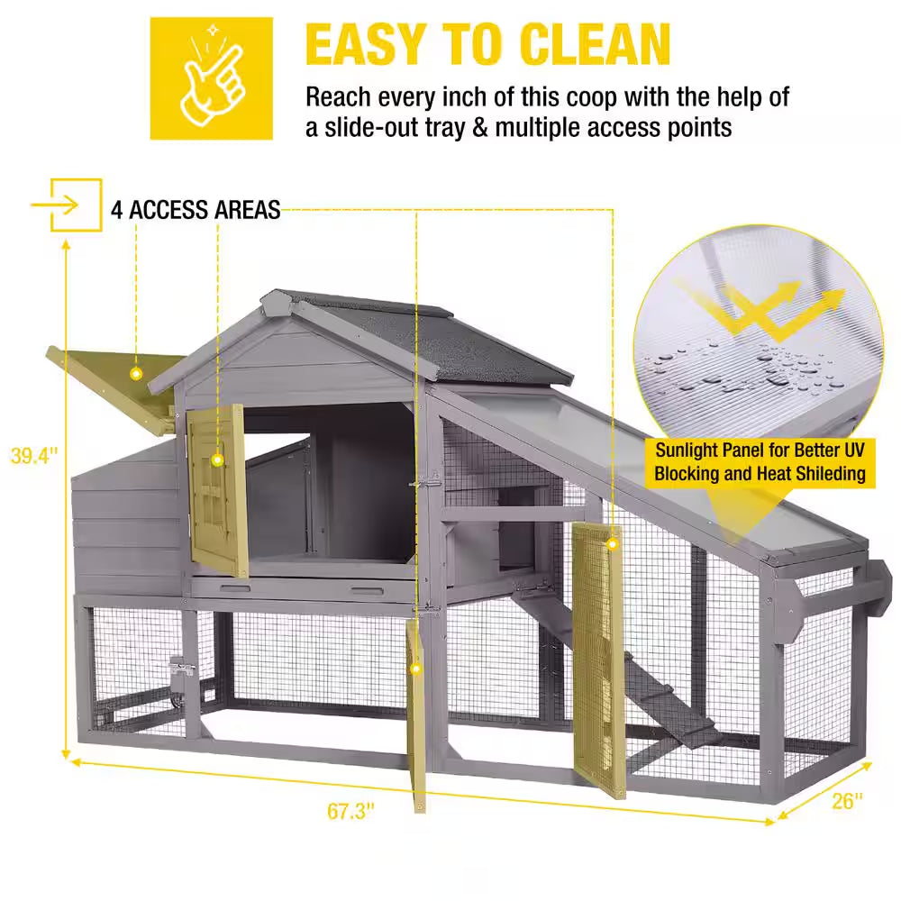 Wooden Chicken Coop for 1/2 Hens with Wheels