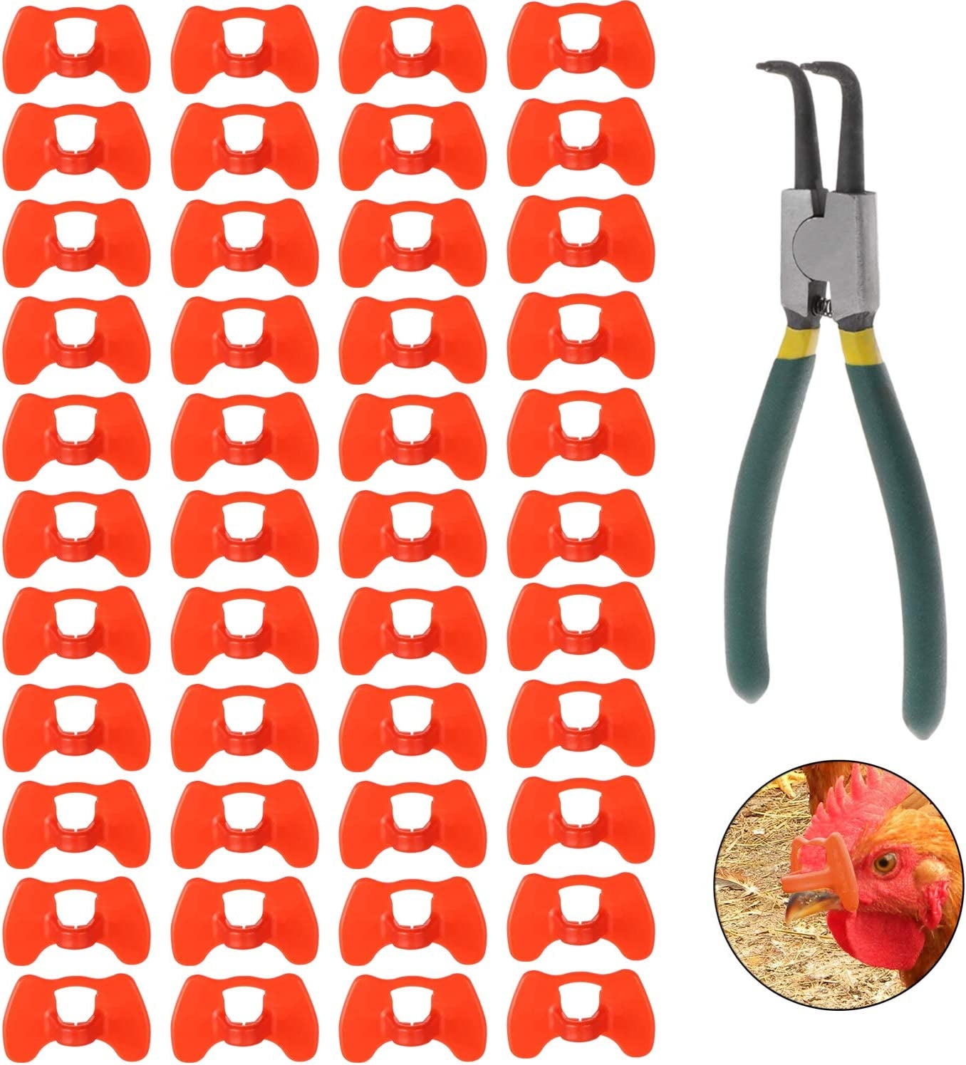 41 Pcs Pinless Peepers with Pliers Set, Poultry Blinders Chicken Peepers Chicken Spectacles Anti-Pecking Pheasant Eye Glasses (Red)