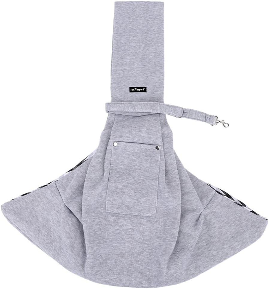 Dog Sling Carrier Shoulder Bag for Pets with Mobile Phone Pocket Safety Buckle Security Lock, Suitable for Puppy, Small Dogs, and Cats for Outdoor Travel (Grey)