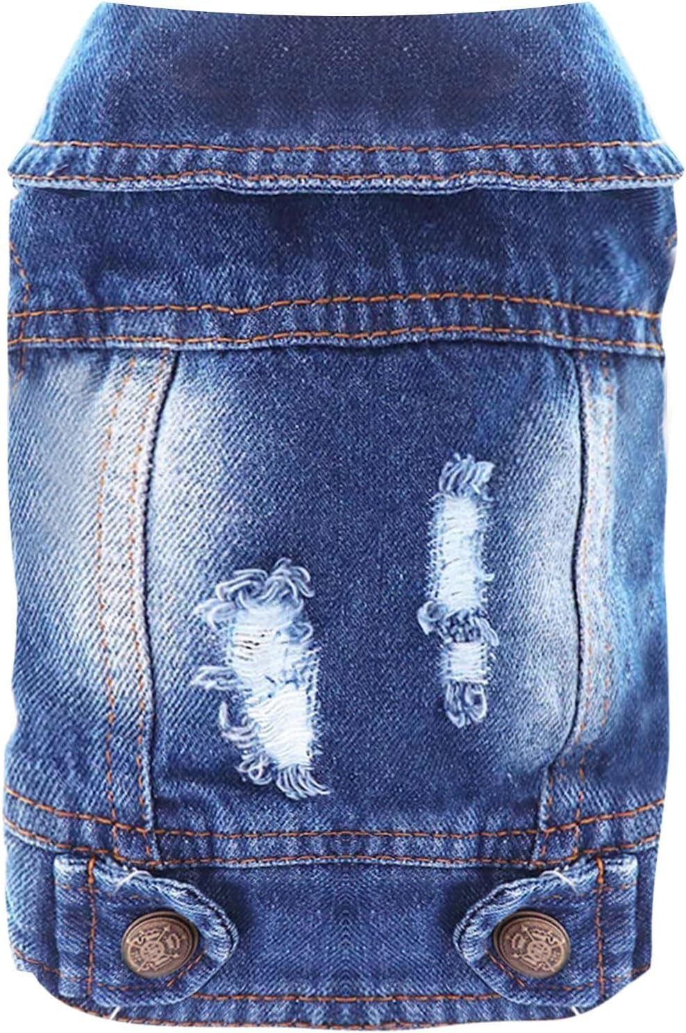 Cool Dog Jean Jacket Small Puppy Outfits Frenchie Clothes Denim Coats for Small Medium Dogs Cats Boys Girls Pet Vest Dog Shirt Clothing Doggy Costume (Blue, M(Suggest 6-9 Lbs))
