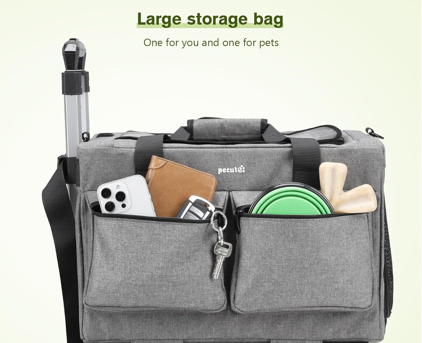 Cat Carrier with Wheels,Steel Wire Frame Cat Carrier, Stable Pet Trolley Bag for Cats, Pet Handbag and Stroller, Portable Cat Carrier Bag for Car Travel Bus Subway, Grey