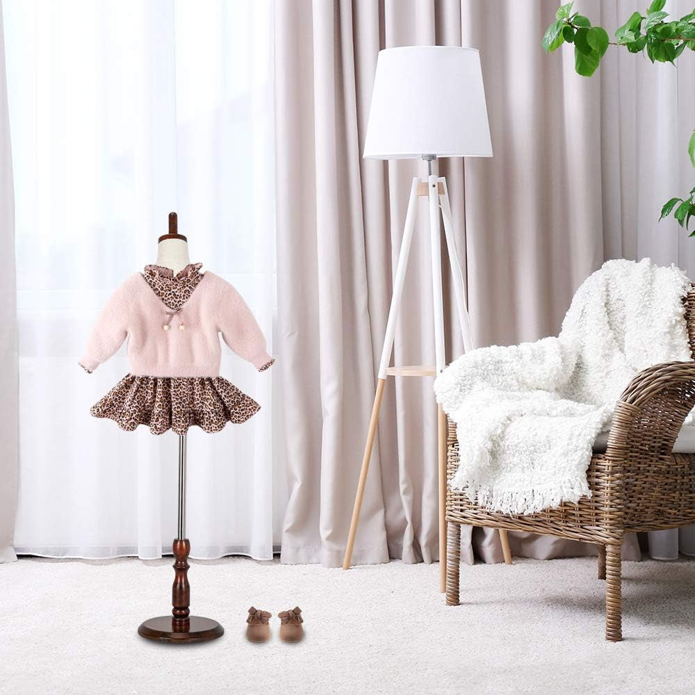 Upgraded Kid Dress Form, 2-3 Years Old, 3-4 Years Old, Toddler Mannequin Torse with Adjustable Rubber Wood Stand for Dress Jewelry Display (3-4 Years Old)
