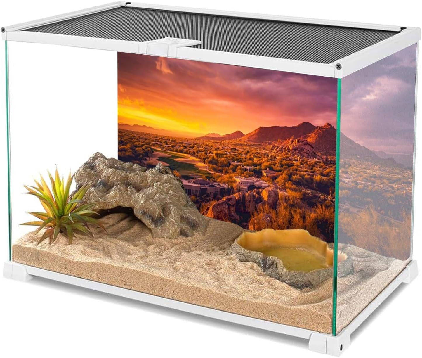 72X18 Inches Sun and Desert Terrarium Background Mountain Oasis Gobi Reptile Habitat Background Durable Polyester Background
