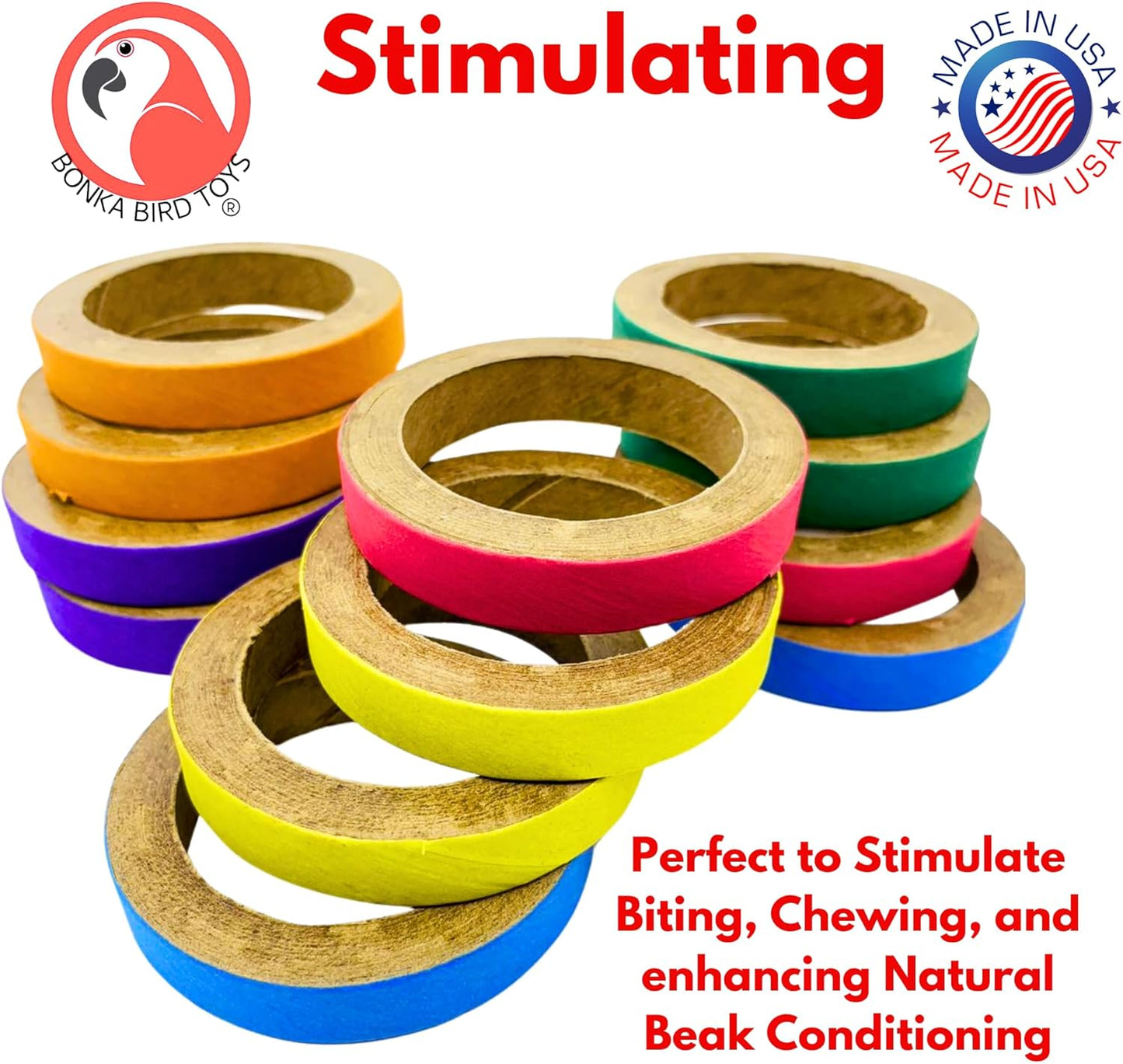 2113 Pk12 Chew Bagels, 12-Pack, 2.75" Diameter, Colorful Compressed Cardboard Rings for Chewing, Foraging, and Cage Enrichment, Safe for Parrots, Parakeets, Cockatiels, and Conures