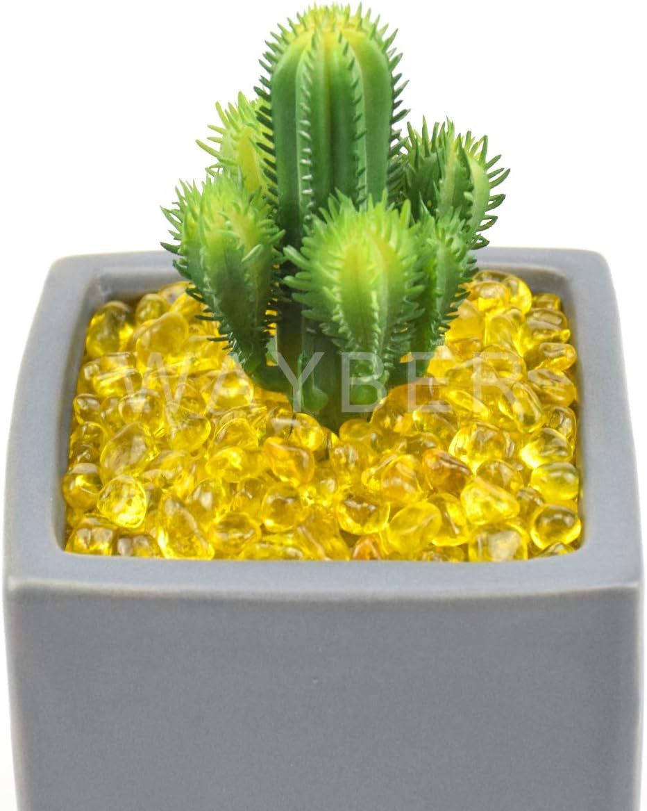 Glass Stones, 1Lb/460G Irregular Sea Glass Pebbles Non-Toxic Artificial Gemstones for Vase Filler/Terrarium Flowerpot Aquarium Turtle Tank Decoration/Handcraft Making, Yellow