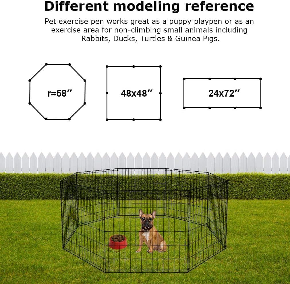 Dog Pen Playpen Puppy Pet Playpen 8 Panel Indoor Outdoor Metal Portable Folding Animal Exercise Dog Fence,24",Black