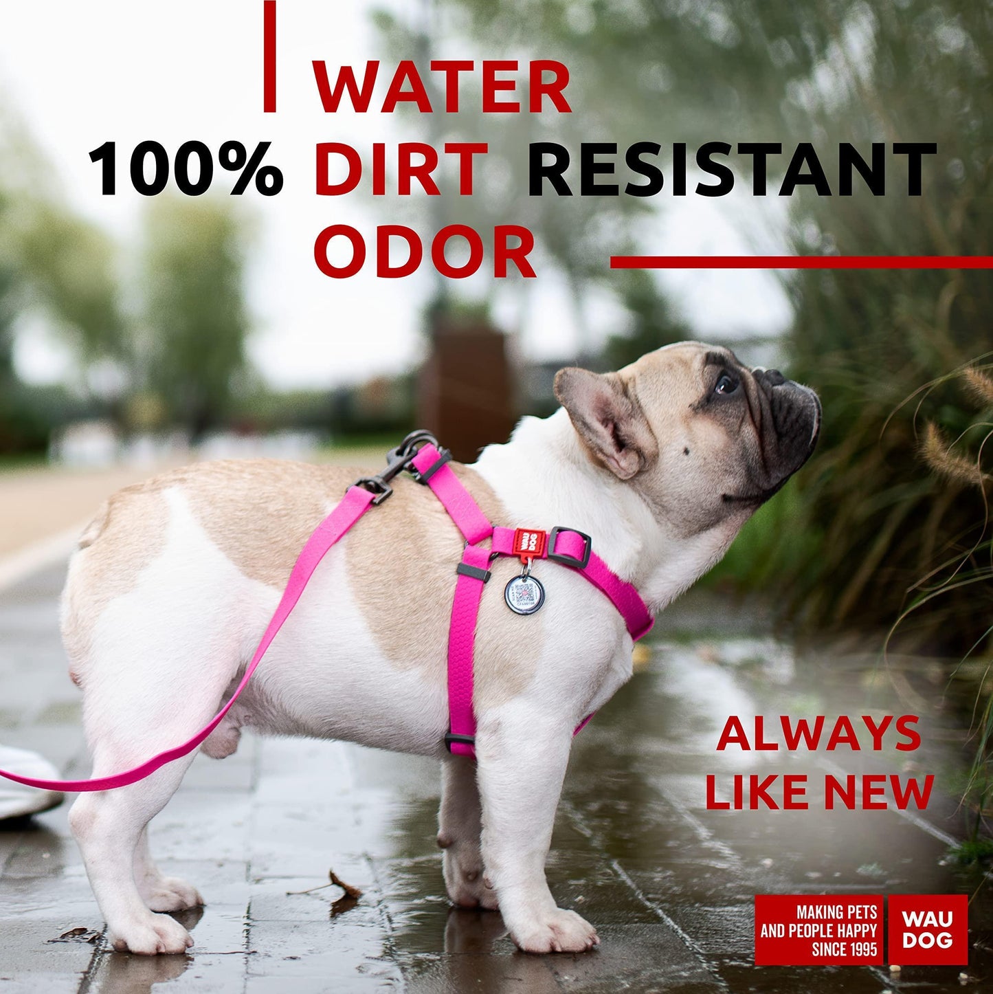 Waterproof Dog Harness Adjustable Dog Harness for Large Dogs Small and Medium Dogs Heavy Duty Dog Harness with Durable Metal Clasp and QR Dog Tag Boy & Girl Dog Harness Pink (20 32In)