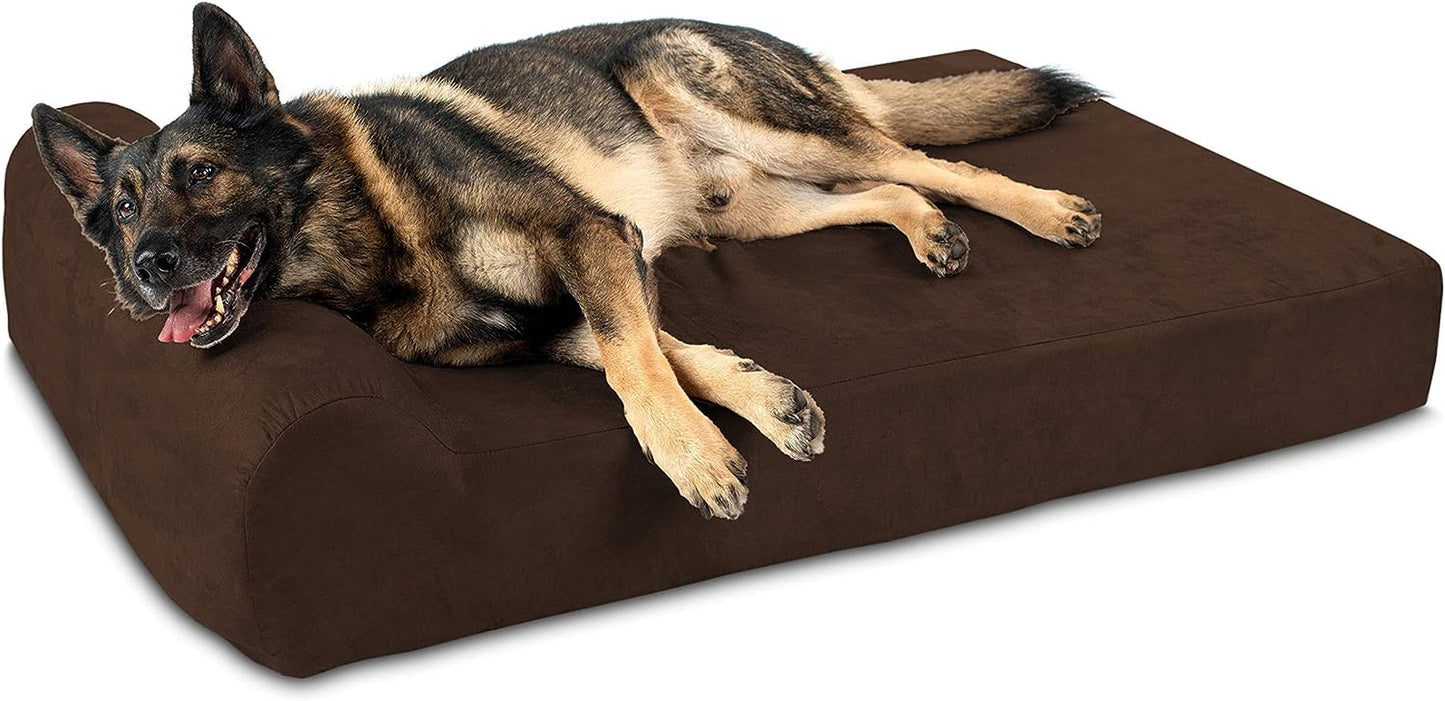Barker Beds Orthopedic Dog Bed - 7" Pillow Top XL Size (52 X 36 X 11) - Luxury Washable Large Dog Bed with Headrest - Memory Foam Mattress for Big Dogs (Chocolate)