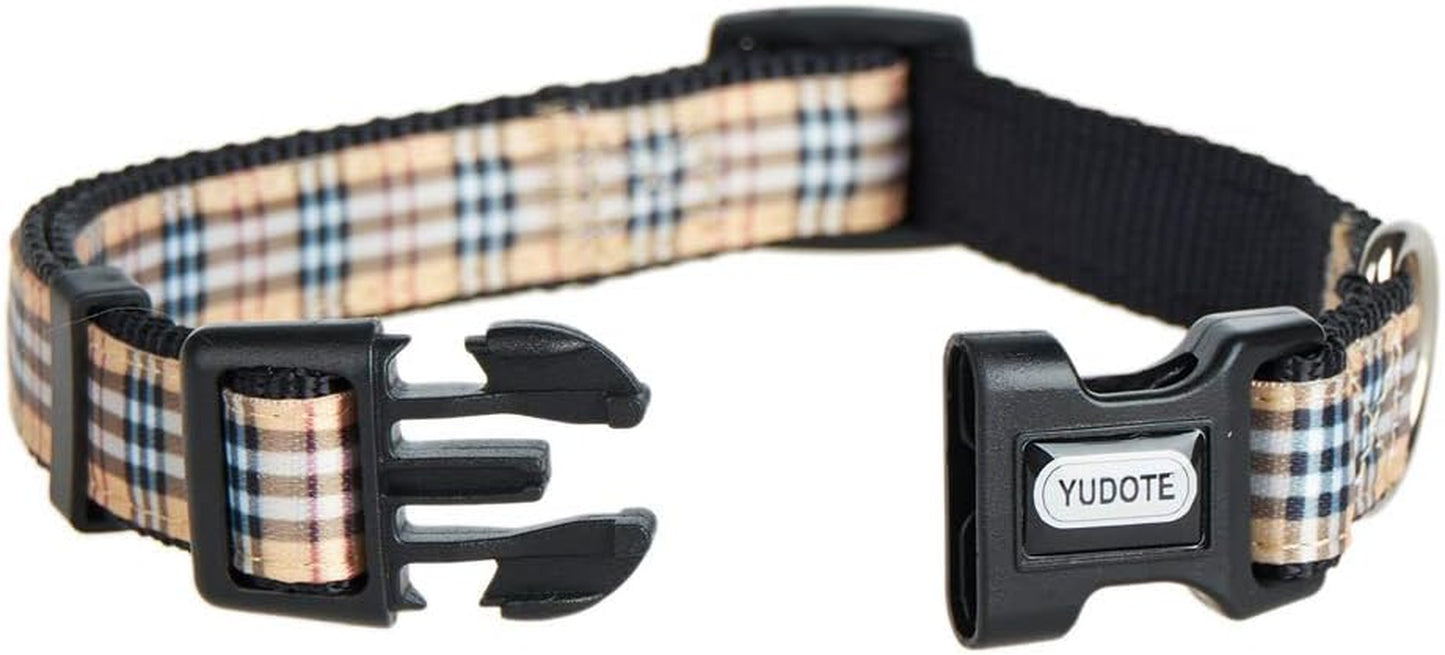 Dog Collar with Classic Beige Plaid, Durable Nylon Collar, Soft and Comfortable, Adjustable Collars for Dogs & Puppies, Small, Neck 10"-15"