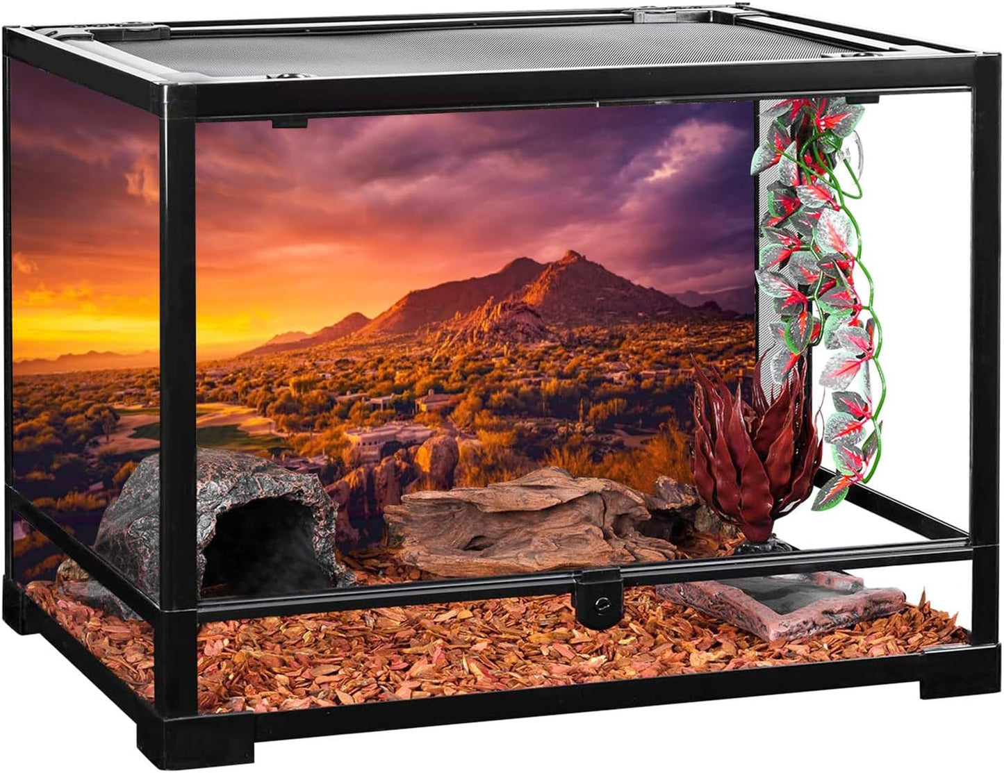 72X18 Inches Sun and Desert Terrarium Background Mountain Oasis Gobi Reptile Habitat Background Durable Polyester Background