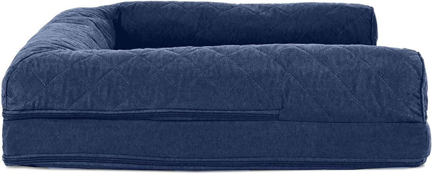 Orthopedic Dog Bed for Large/Medium Dogs W/ Removable Bolsters & Washable Cover, for Dogs up to 55 Lbs - Quilted Sofa - Navy (Blue), Large