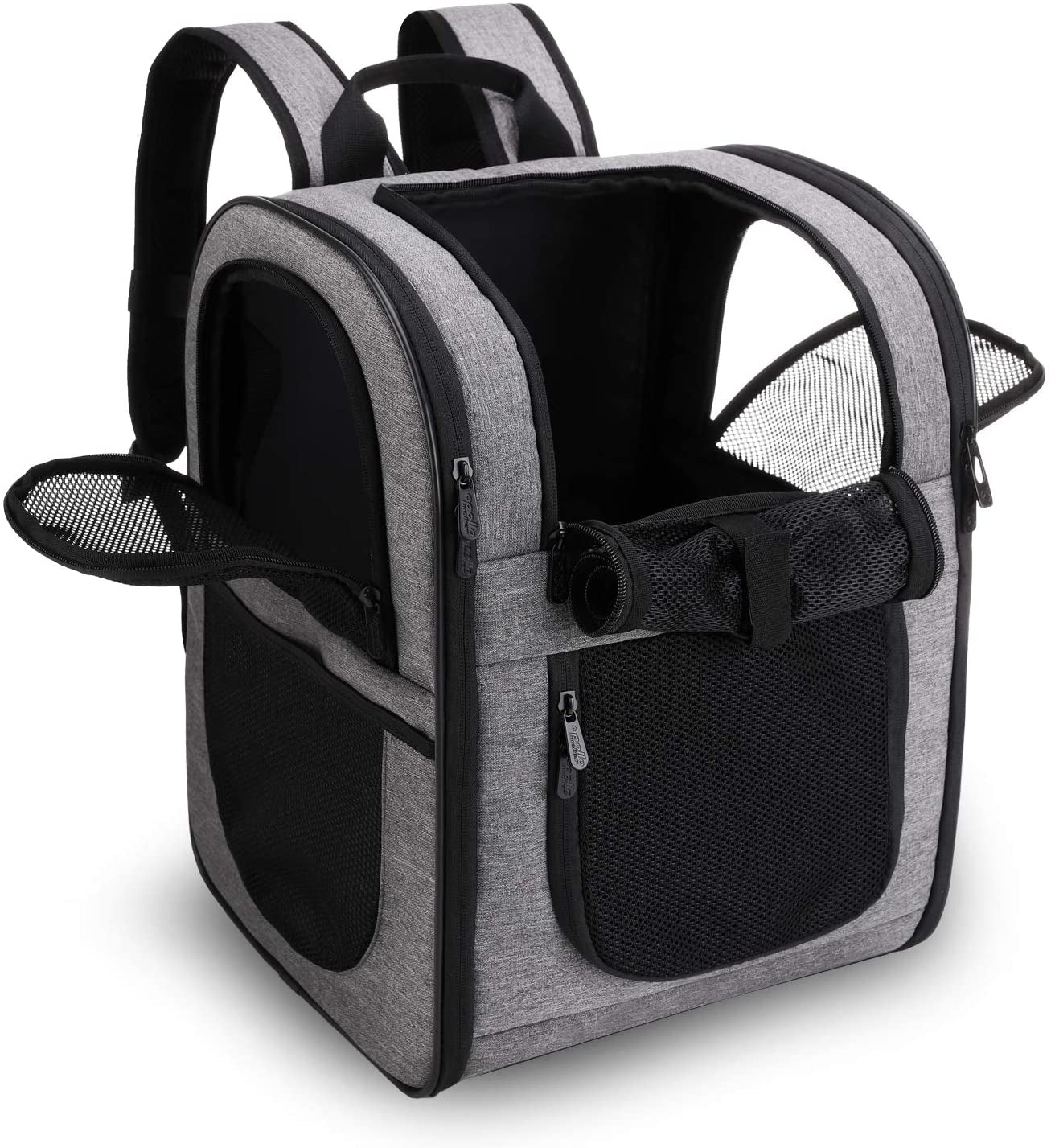 Pet Carrier Backpack for Large/Small Cats and Dogs, Puppies, Safety Features and Cushion Back Support | for Travel, Hiking, Outdoor Use (Gray)