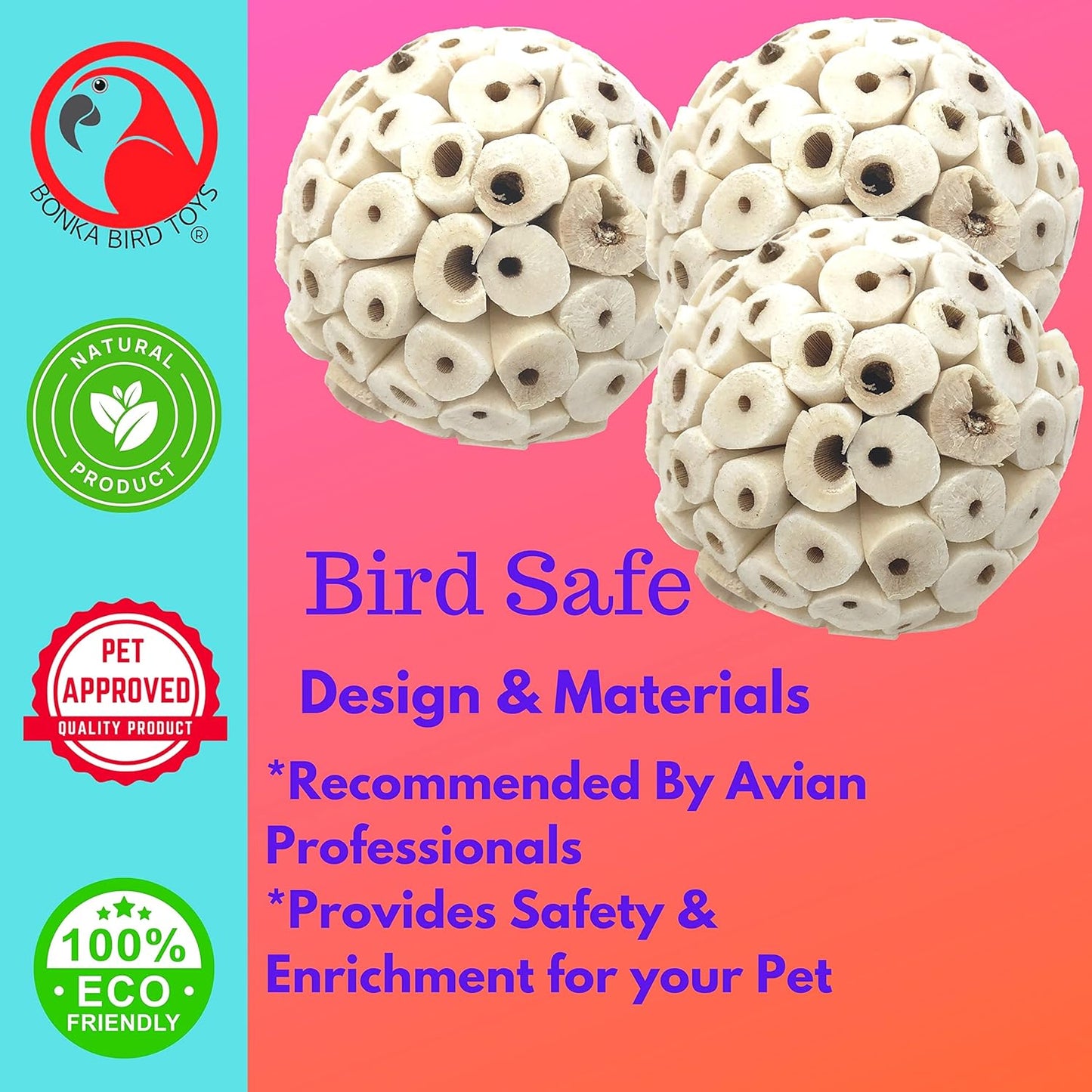 1214 Pk3 All-Natural Sola Atta Balls, 3-Pack, 2" Diameter, Soft and Lightweight Chew and Foot Toys for Birds, Small Pets, and DIY Crafts, Safe for Parrots, Parakeets, and Cockatiels