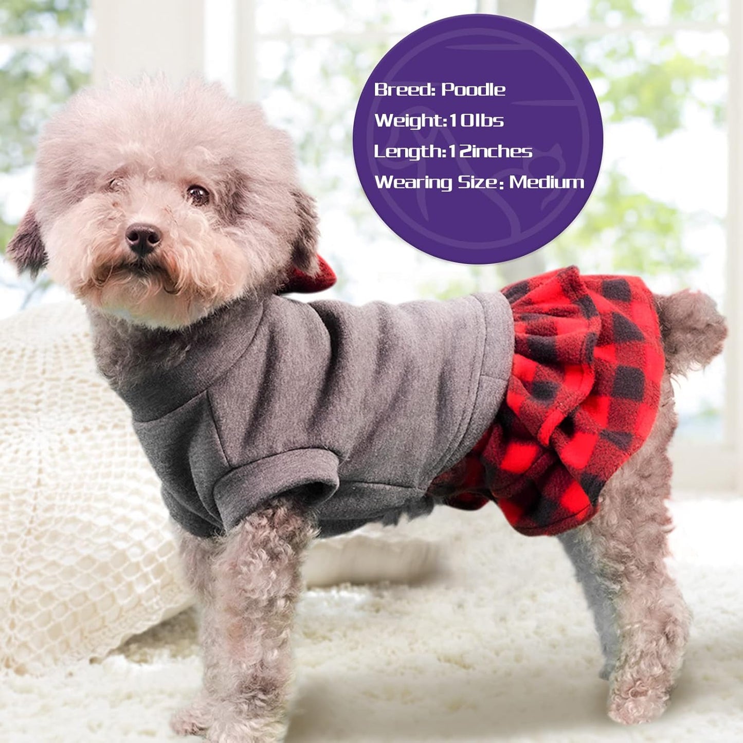 Small Dog Dress for Dogs Flannel Warm Dress Skirt with Bowknot New Year Holiday Thermal Winter Pet Clothes Doggie Dog Apparel Outfit Dresses
