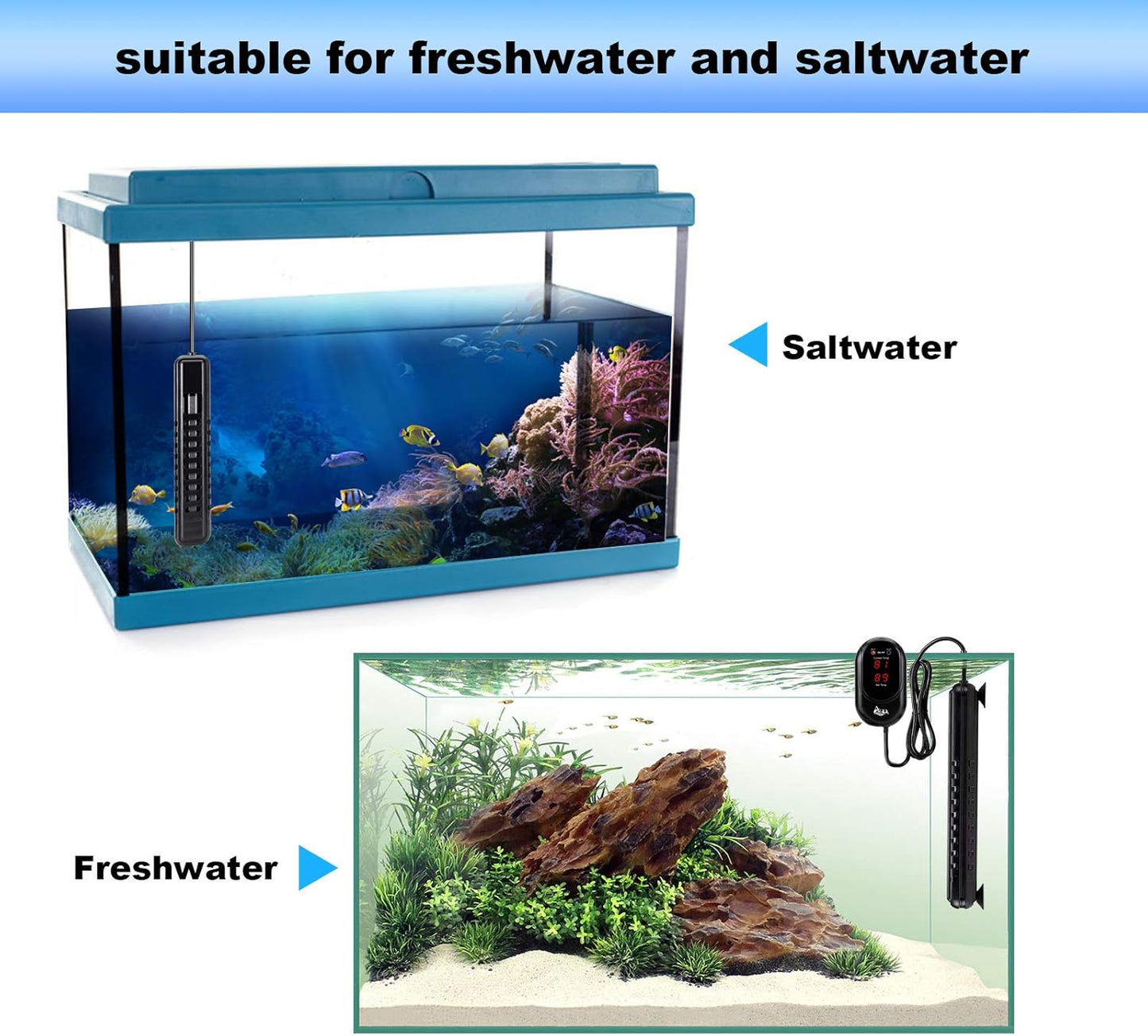 Submersible Aquarium Heater,100W/200W/300W/500W/800W/1000W/1200W Fish Tank Heater,External Temperature Controller LED Temperature Display,Suitable for Saltwater and Freshwater(200W)