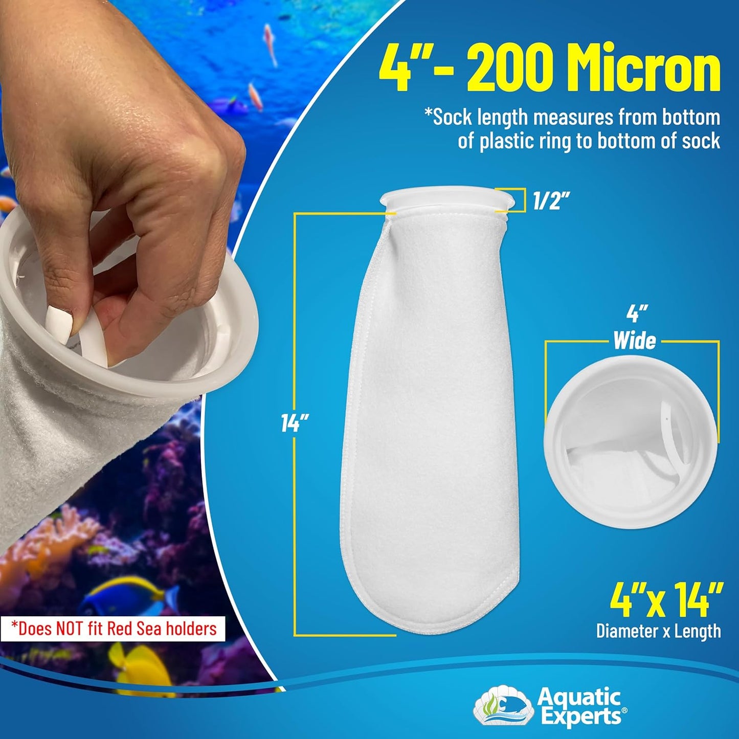 4 Inch Ring Filter Socks 200 Micron, Filter Socks for Saltwater Aquarium, Sump Filter Sock, Felt Aquarium Socks, Reef Filter Sock (8 Pack, 4" X 14")