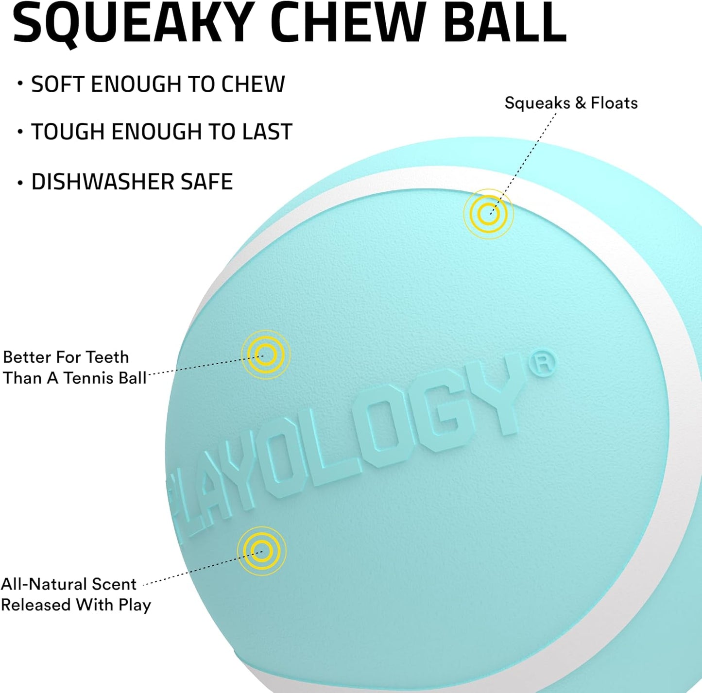 Squeaky Dog Toy | Durable Rubber Interactive Dog Ball | Peanut Butter Scented Fetch Ball for Medium Dogs | Floating Dog Toy Made from Non Toxic Materials