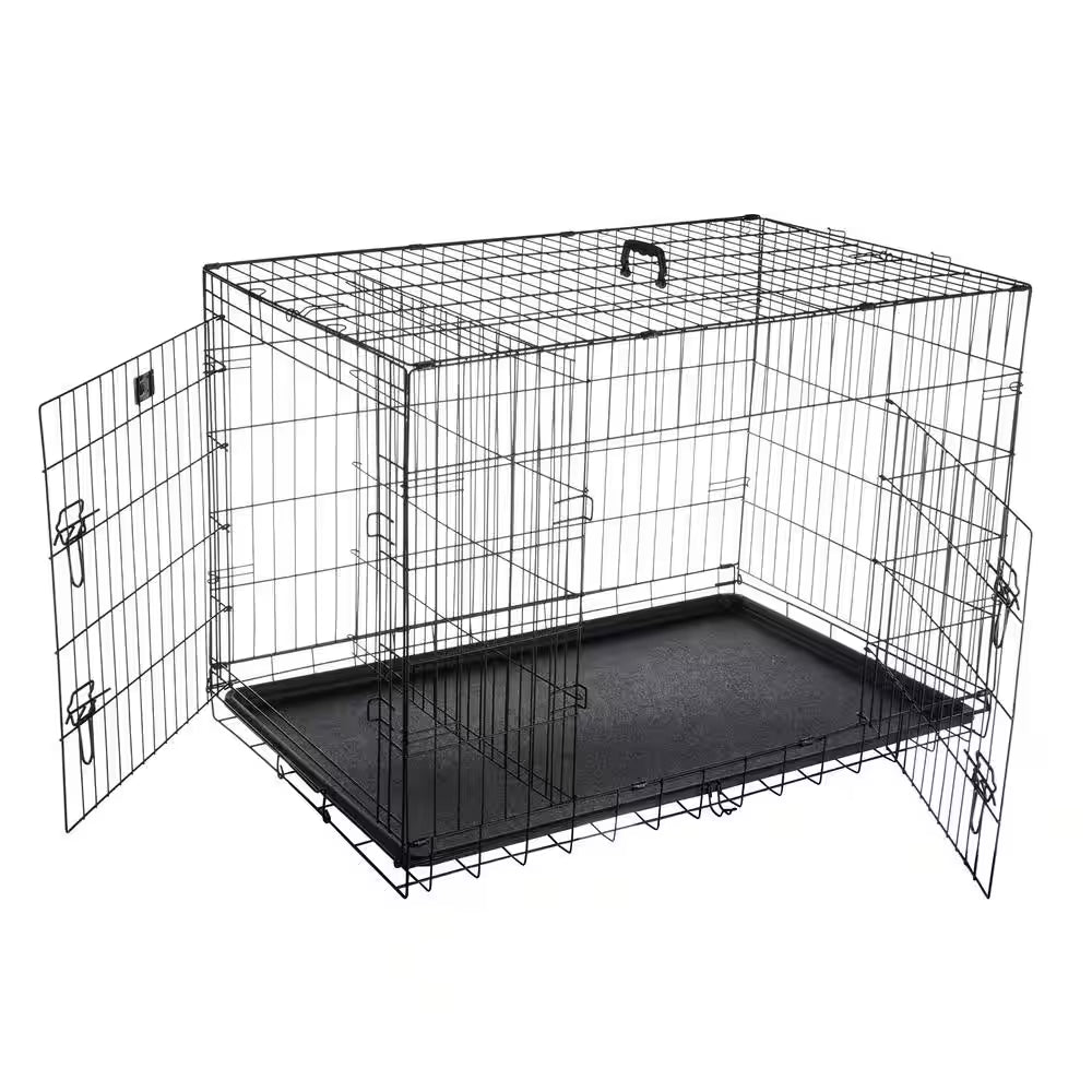 42 In. X 28 In. Foldable Dog Crate Cage with 2 Door