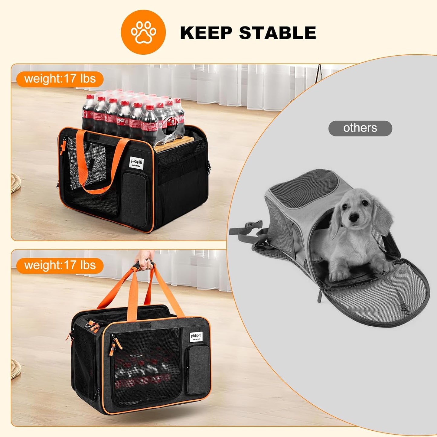 20 X 14 X 14 Inches Expandable Pet Carrier for 1 Large Cat under 25 Lbs,2 Medium Cats/Rabbits 20 Lbs+, 1 Small Dog under 15 Lbs,Cat Crate/Bag for Short Trip/Long Distance Car Travel
