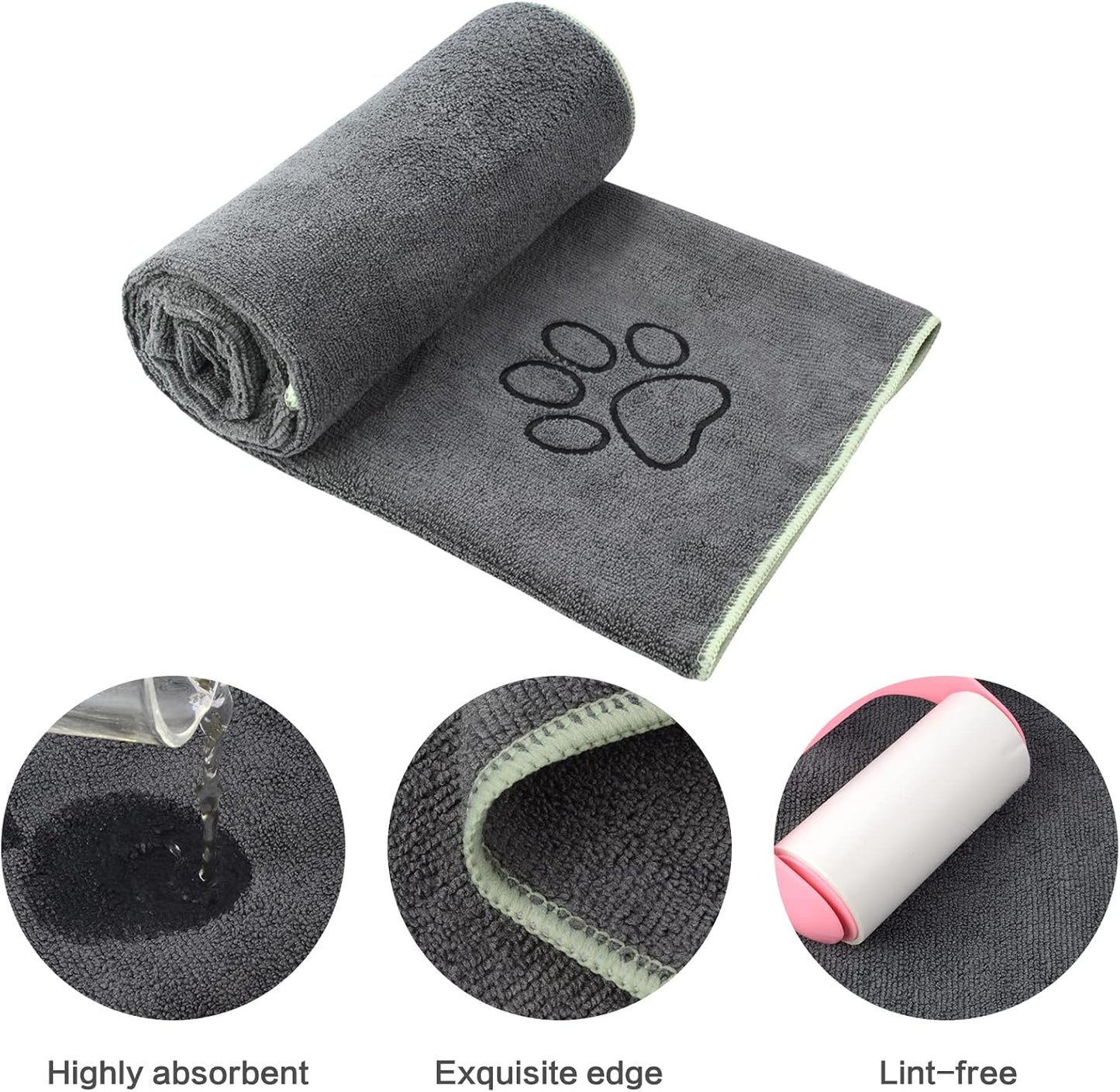 Dog Towel Super Absorbent Microfiber Dog Drying Towel Soft Pet Bath Towel for All Dogs and Cats with Embroidered Paw Print 30Inch X 50Inch Gray