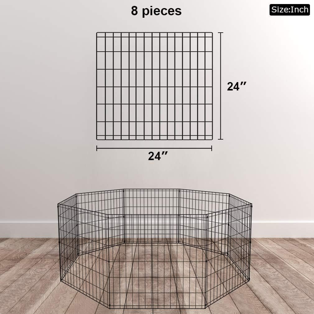 Dog Pen Playpen Puppy Pet Playpen 8 Panel Indoor Outdoor Metal Portable Folding Animal Exercise Dog Fence,24",Black