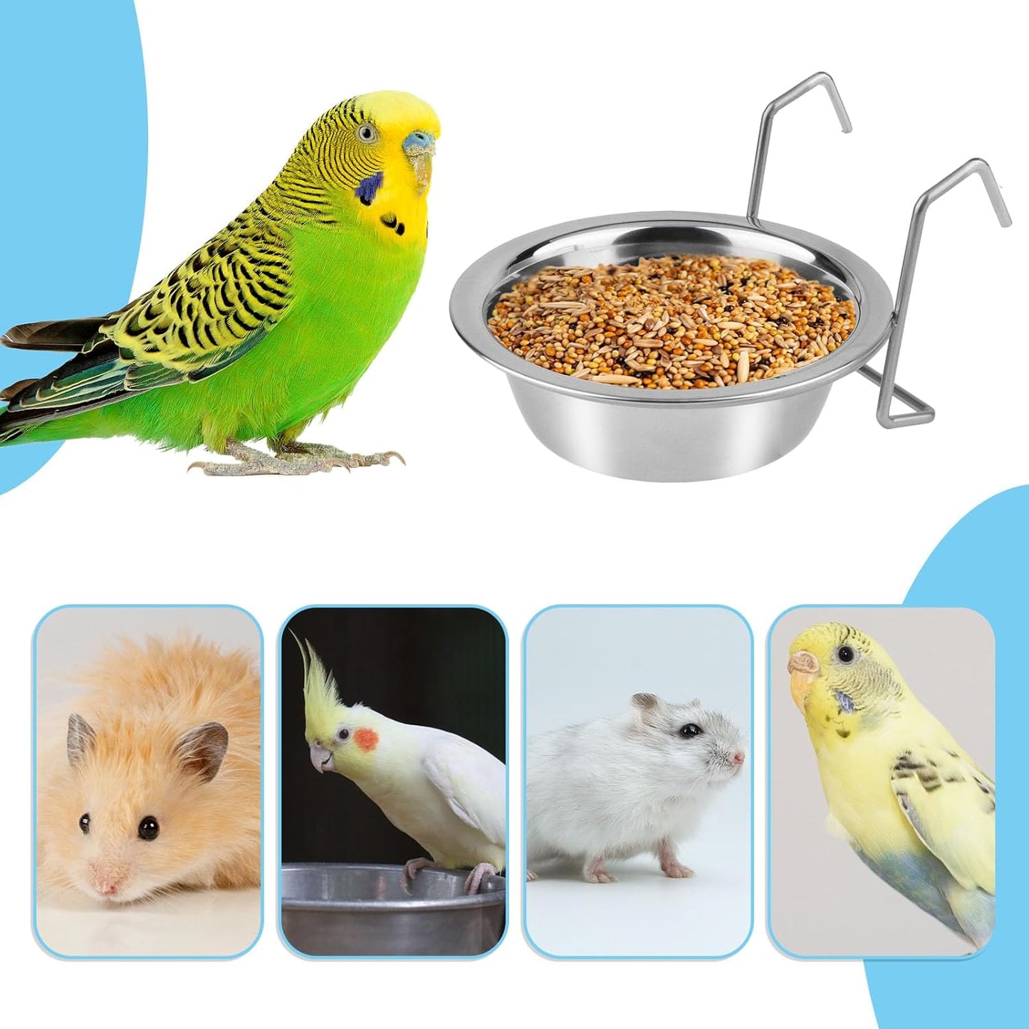 Stainless Steel Food Water Cup with Bolt Hooks for Pet Bird Crates Cages Coop Dog Cat Parrot Bird Rabbit Pet (Small,11Cm)
