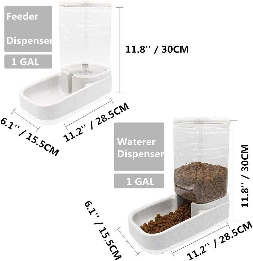 Automatic Pets Feeder and Water Dispenser Set, Dog Cat Gravity Food and Water Dispenser Set with Pet Food Bowl,Easily Clean, 3.8L, for Small Large Pets Puppy Kitten Rabbit