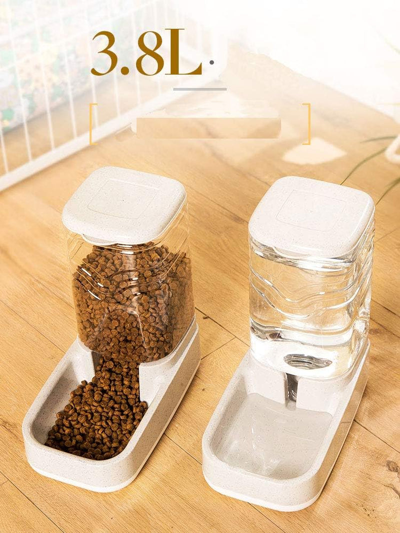 Automatic Pets Feeder and Water Dispenser Set, Dog Cat Gravity Food and Water Dispenser Set with Pet Food Bowl,Easily Clean, 3.8L, for Small Large Pets Puppy Kitten Rabbit