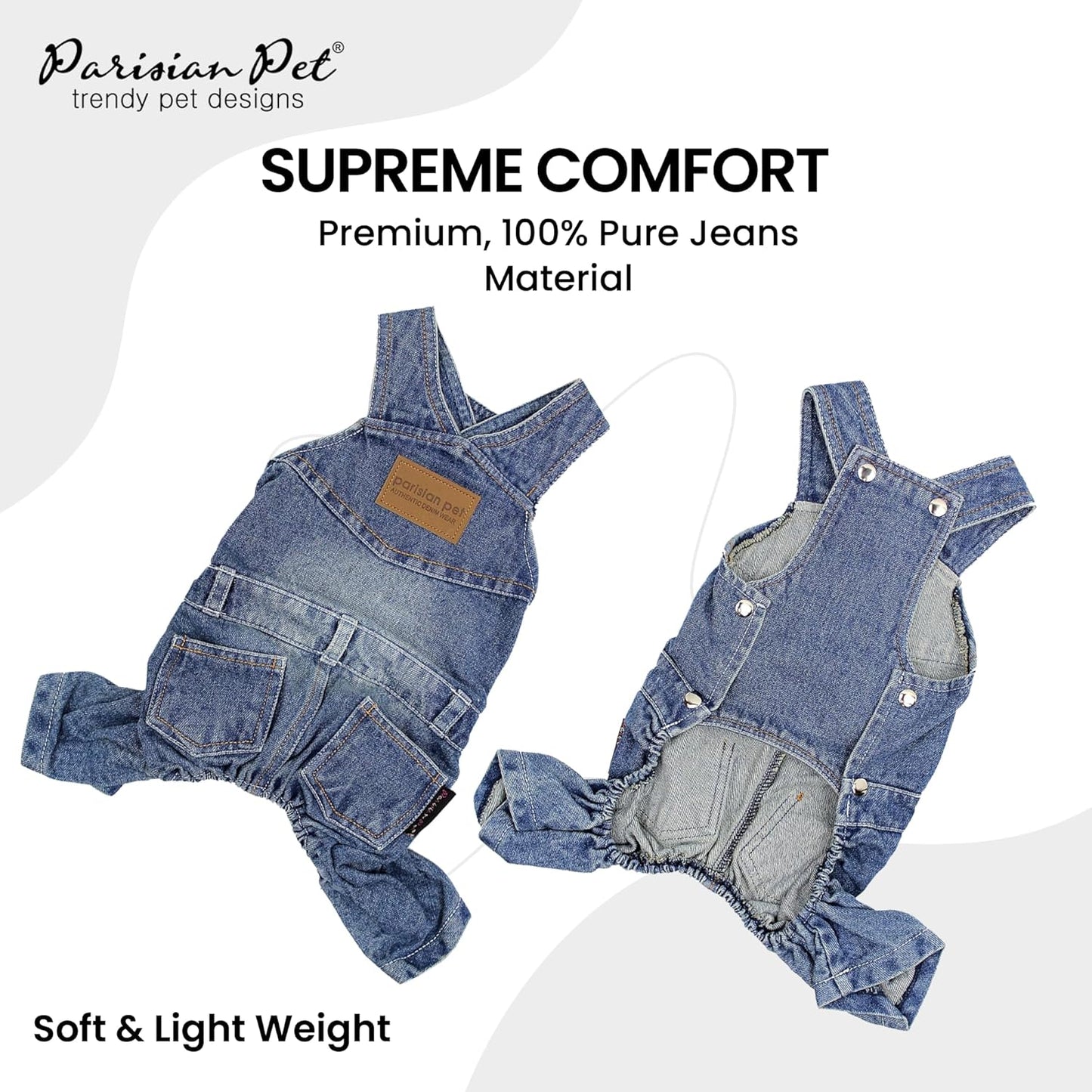 Denim Overall - Blue Dog Jeans Outfit - Breathable Puppy Jumpsuit Costumes - Machine Washable Overall for Dogs - Dog Clothes for Medium Sized Dogs - M