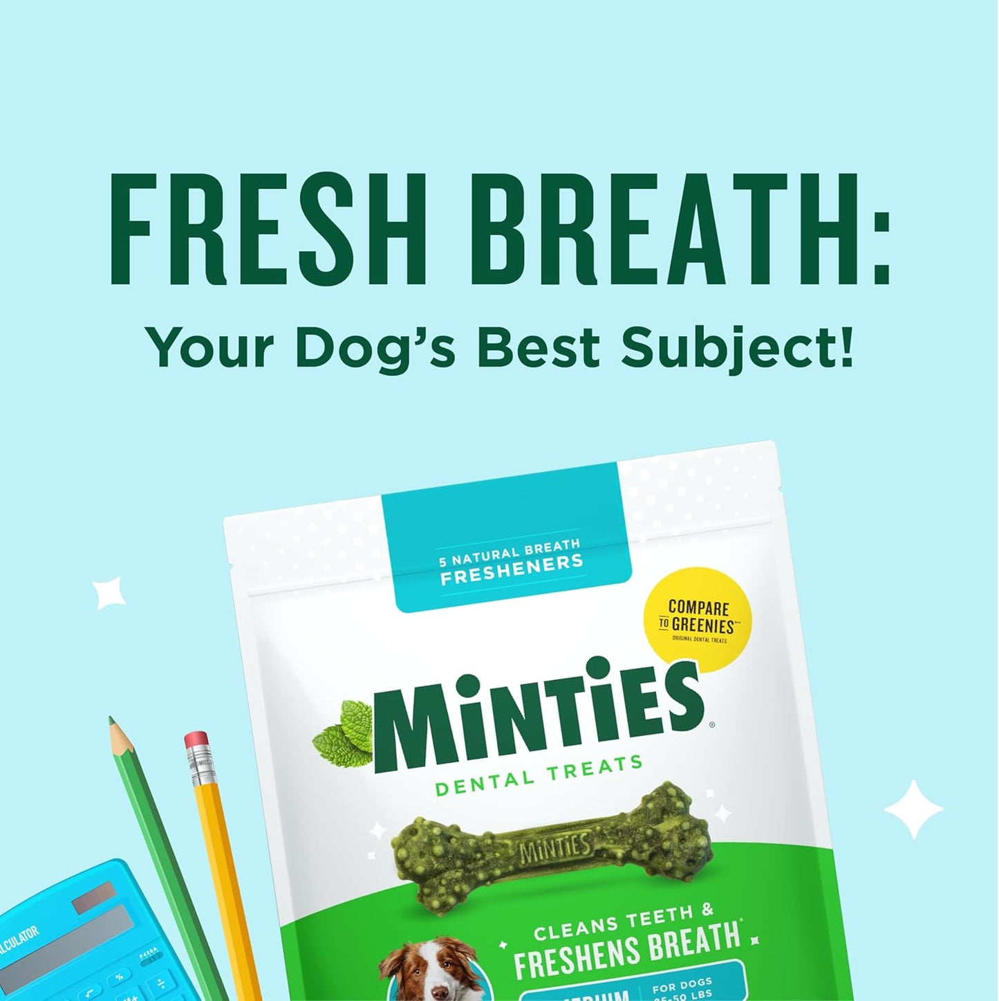 Dental Chews for Dogs, 20 Count, Vet-Recommended Mint-Flavored Treats for Medium Dogs 25-50 Lbs, Dental Bones Clean Teeth, Fight Bad Breath, and Removes Plaque and Tartar