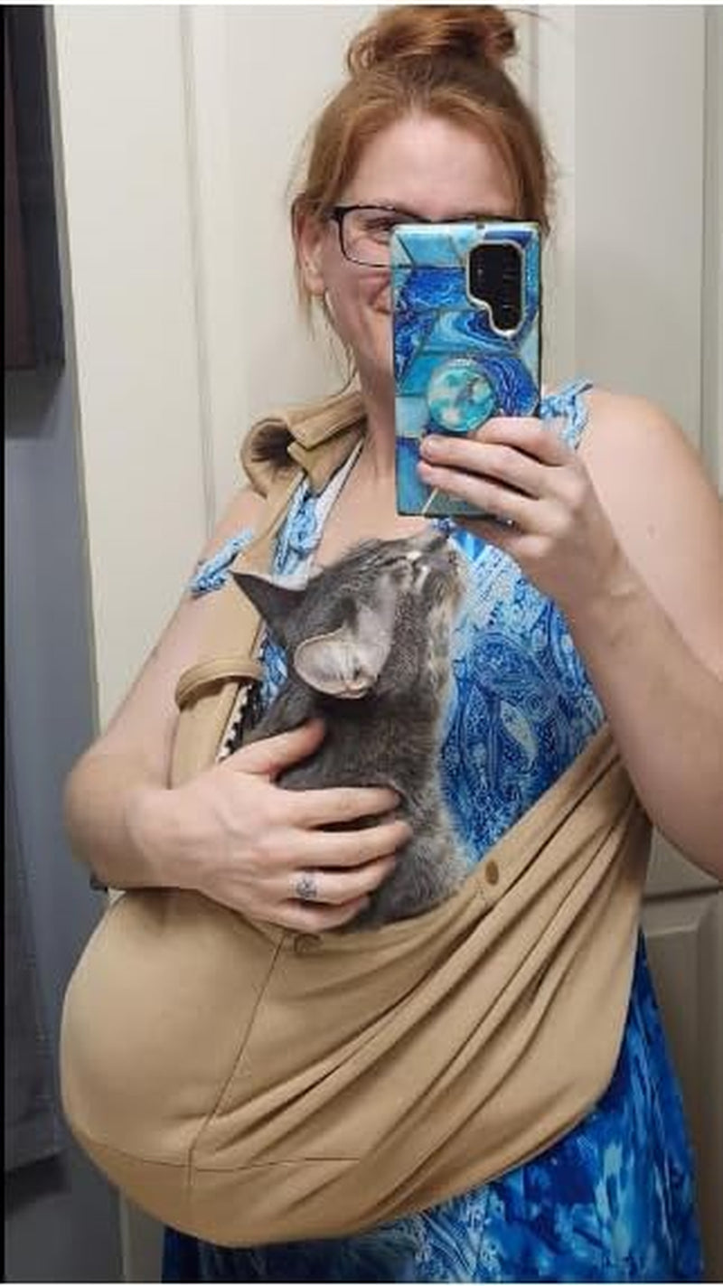 Small Dog Carrier Sling Cat Sling,Adjustable Strap Hand Free Pet Puppy for Outdoor Traveling Subway (Apricot)