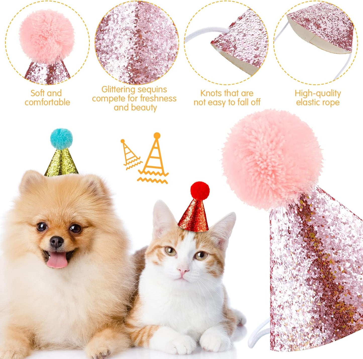 4 Pieces Dog Birthday Hat for Pets Christmas Party Decoration Accessories Pet Headband Hats Charms Grooming Accessories (Red, Blue, Gold, Pink) Classic Style
