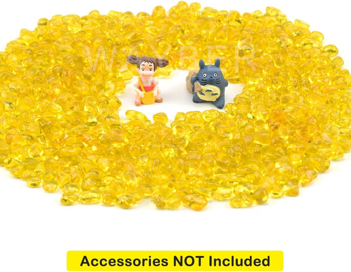 Glass Stones, 1Lb/460G Irregular Sea Glass Pebbles Non-Toxic Artificial Gemstones for Vase Filler/Terrarium Flowerpot Aquarium Turtle Tank Decoration/Handcraft Making, Yellow